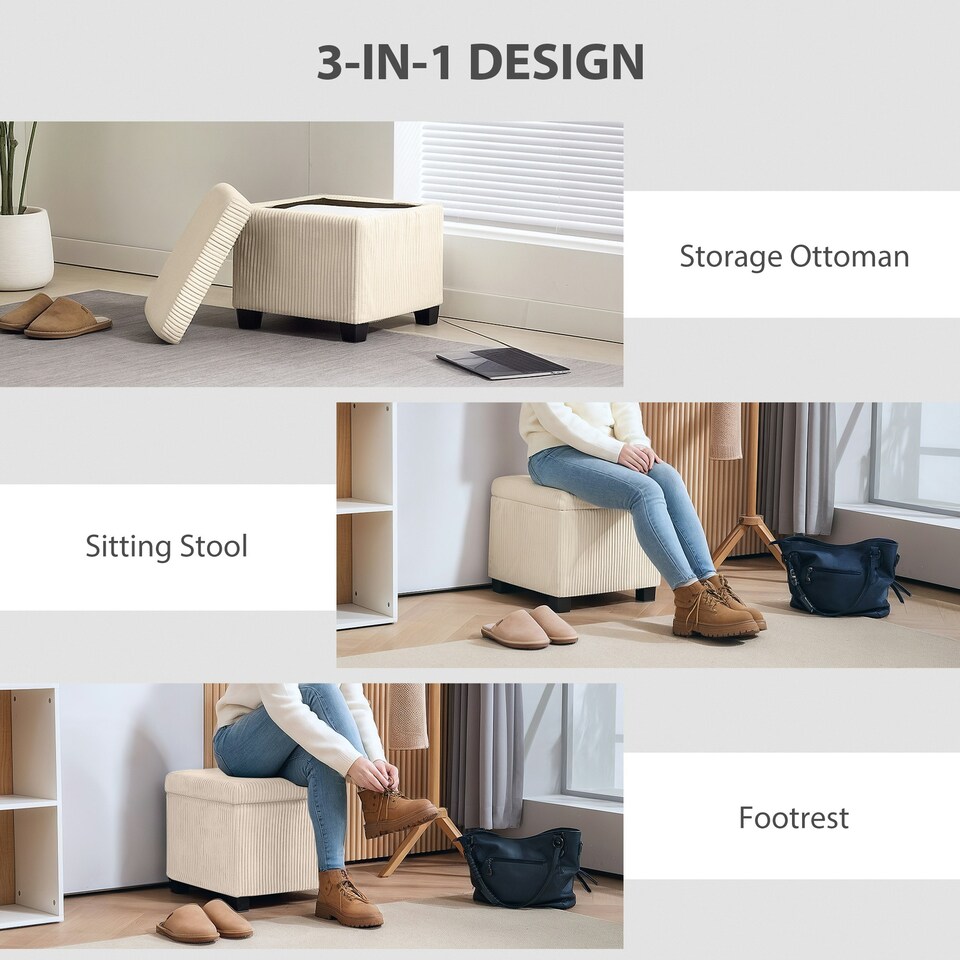 image 1 of HOMCOM 40 cm Ottoman Storage Box with Removable Lid, Foot Rest, Beige Yellow