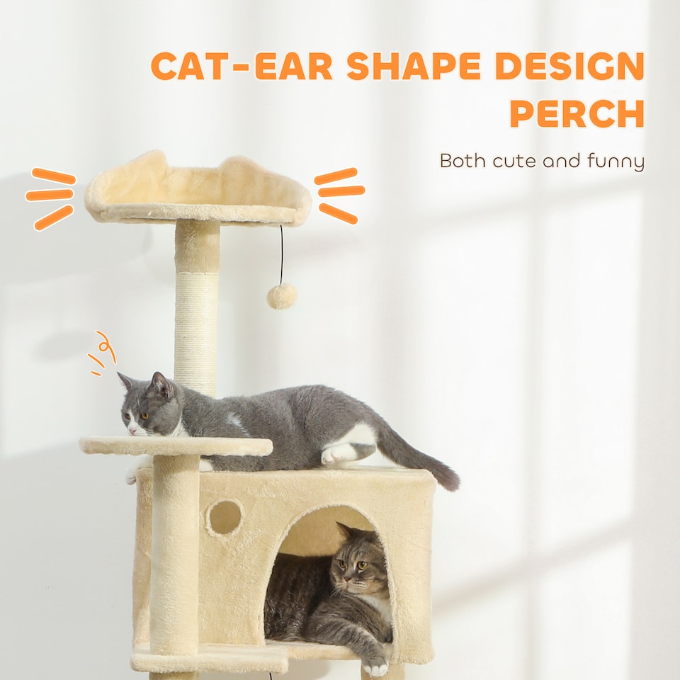 image 1 of PawHut 180cm Cat Tree, Multi-Level Large Cat Tower with 3 Sisal Scratching Posts, Condos, Plush Perches, Hammock, Ladder, Dangling Balls, Kitten Activity Centre for Kittens Playing Relaxing | Cream
