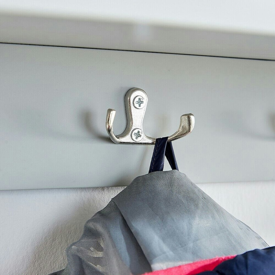image 1 of Coat Hook Wall Mounted Unit 2 Open Shelves 4 Robe Hooks Bathroom Hallway Grey