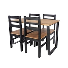 Texas Rectangular Dining Table with Metal Legs and 4 Linea Ladder Back Chairs - Antique Waxed Pine/Black - Flat Packed Brown