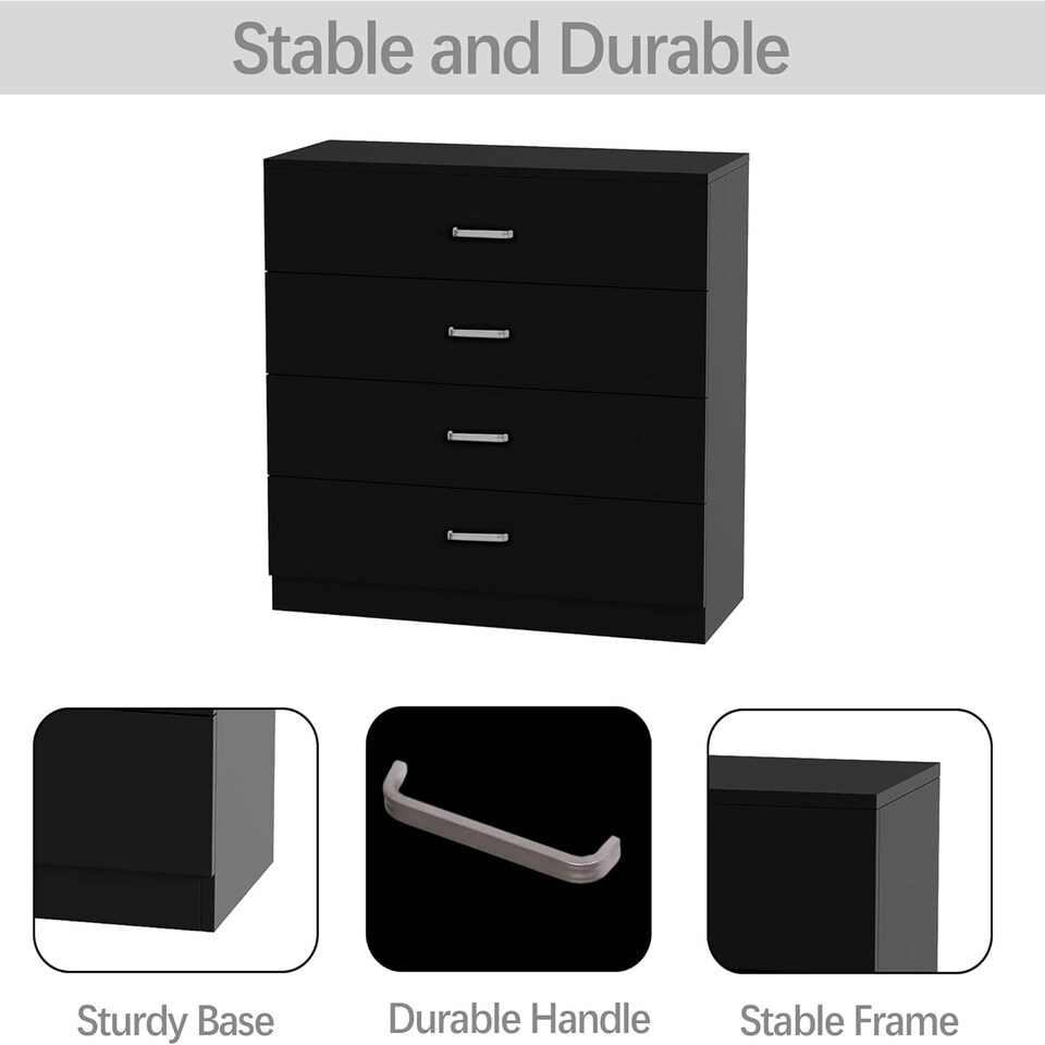 image 1 of Alivio 4 Drawers Bedside Storage Cabinet for Bedroom, Living Room, Dressing Room (Black)