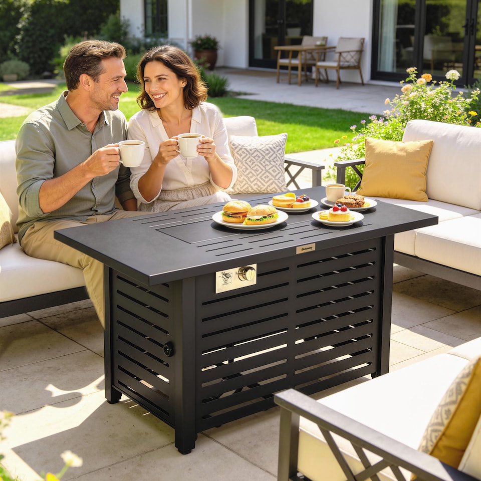 image 1 of Outsunny Steel Table W/ Rain Cover and Lid 50,000 BTU Outdoor Firepit