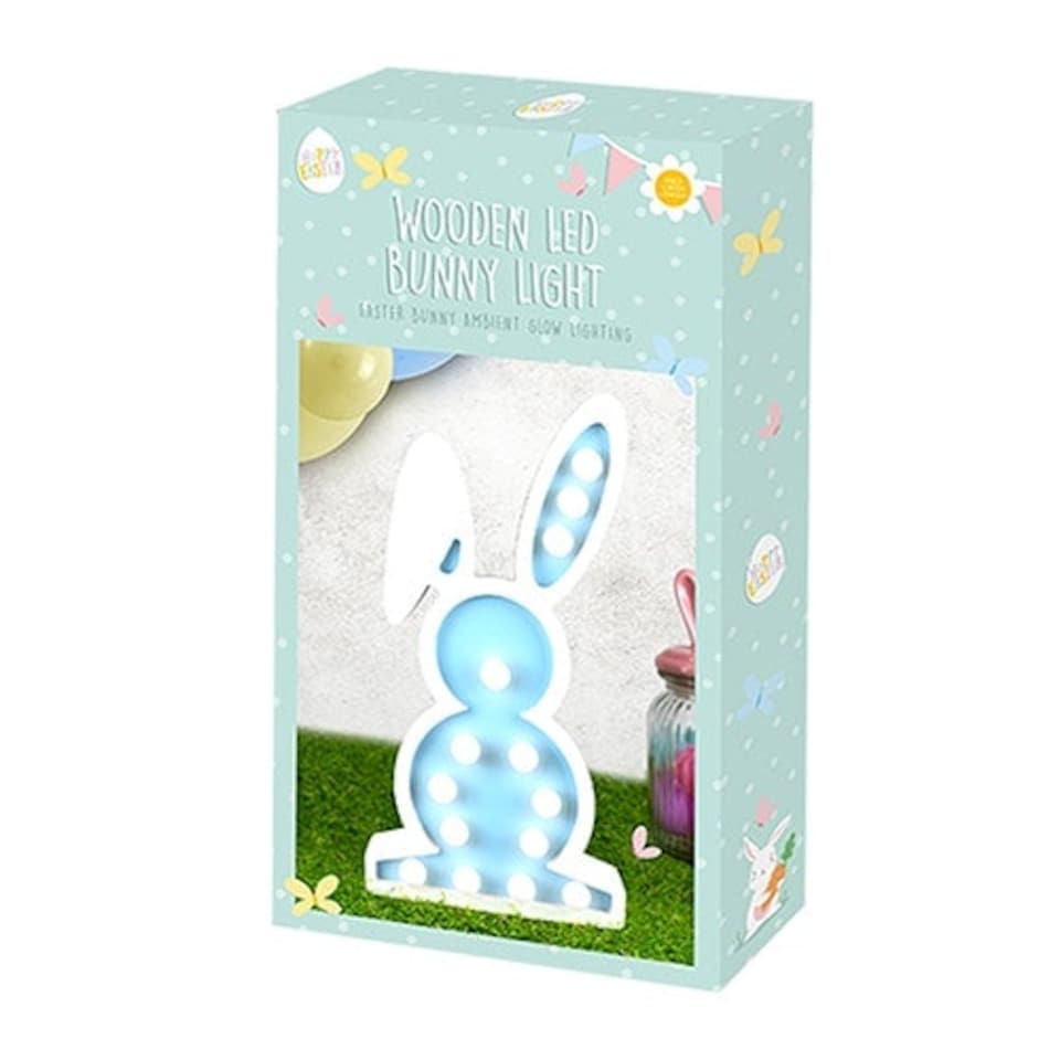 image 1 of Blue Easter Bunny Wooden LED Light Decoration 32.5cm