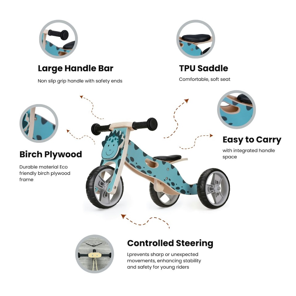 image 1 of Hooga 2-in-1 Balance Bike - Wooden Trike for Kids Blue