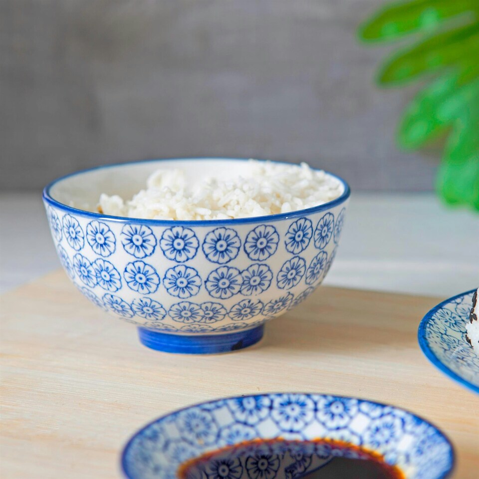 image 1 of Nicola Spring Hand-Printed Rice Bowls - 12cm - Navy - Pack of 6 Blue