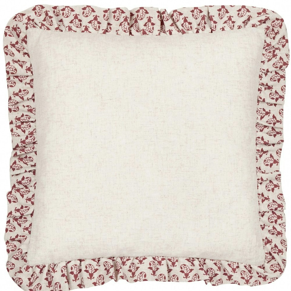 image 1 of furn. Lulah Block Printed Ruffle Linen/Red Filled Cushion 45 x 45cm Multi