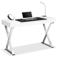 Centurion Supports ADONIS Gloss White and Chrome Ergonomic Home Office Luxury Computer Desk | White | White | 1