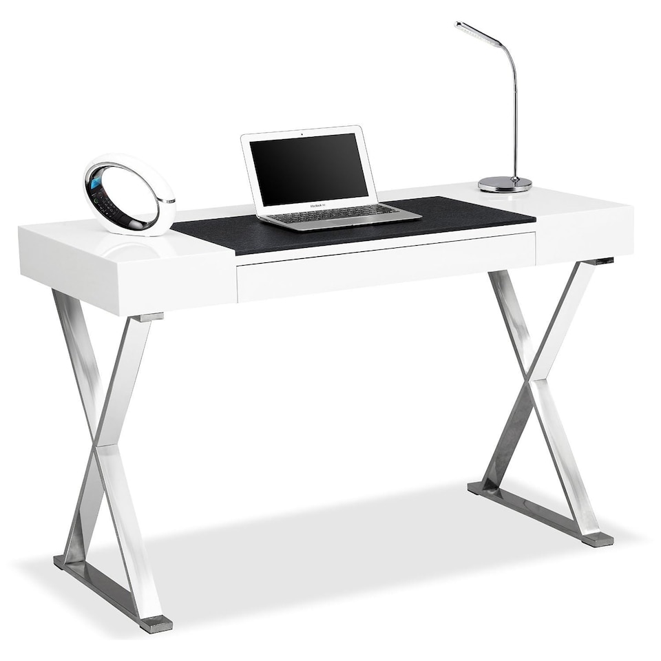 image 1 of Centurion Supports ADONIS Gloss White and Chrome Ergonomic Home Office Luxury Computer Desk | White | White | 1
