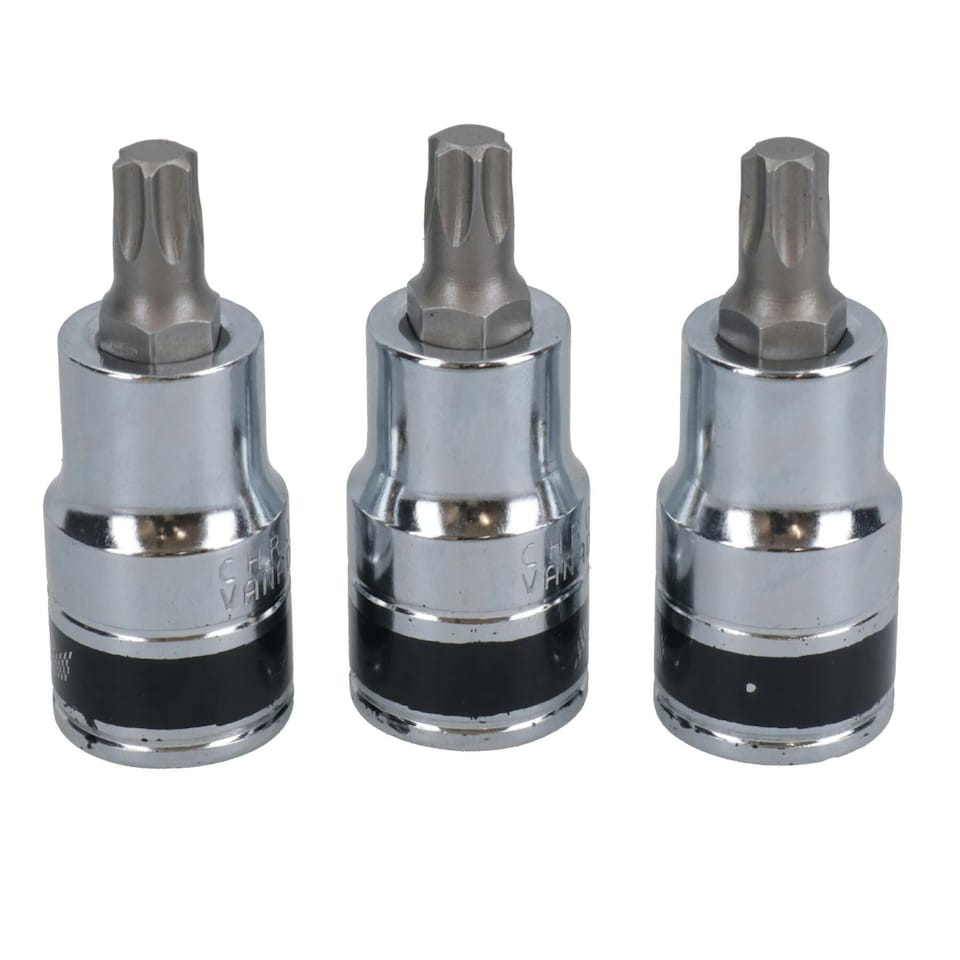 image 1 of T45 Torx / Star Male Bit Sockets 1/2" Drive 3pc 55mm Chrome Vanadium CRV