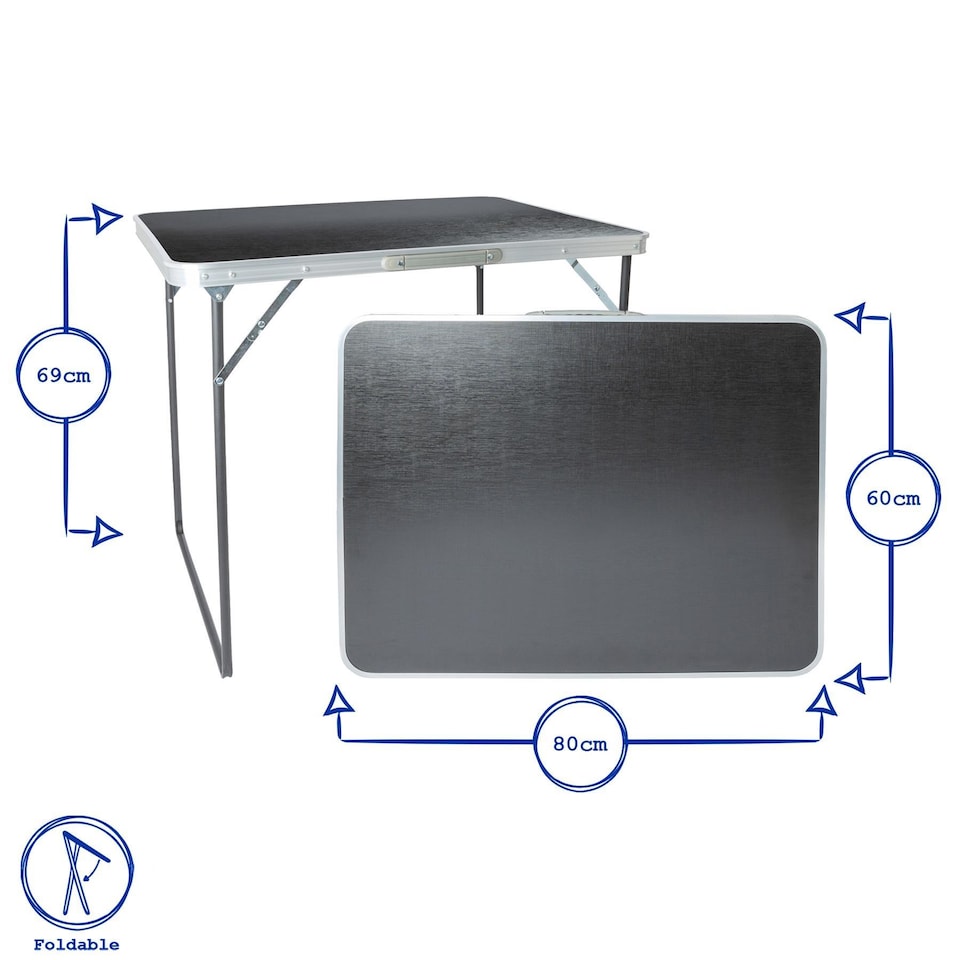 image 1 of Harbour Housewares Folding Metal Camping Table - 80cm x 60cm - Black | Black | Black