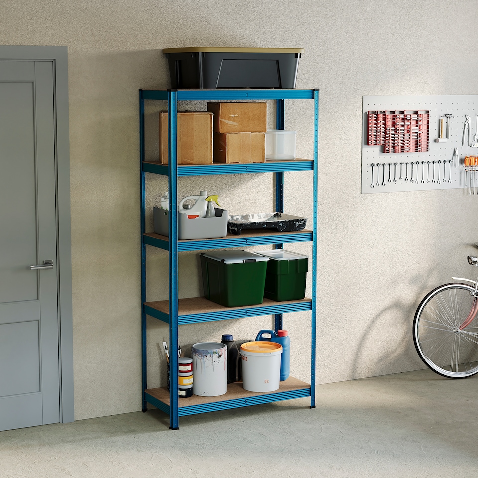 image 1 of Home Vida 5 Tier Garage Shelf Heavy Duty Boltless Shelving Storage Unit, Blue
