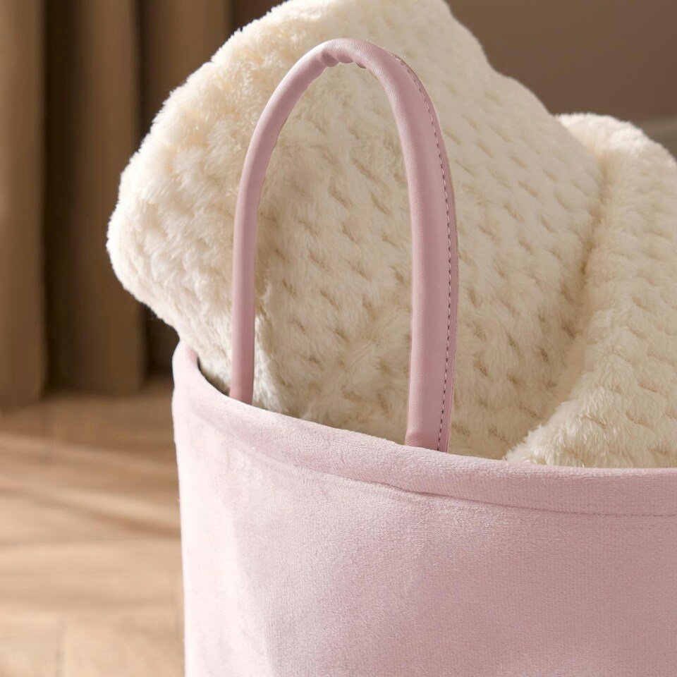 image 1 of OHS Velvet Storage Basket Home Modern Hamper Clothes Toys Organiser Fabric Bag Pink | Blush Pink