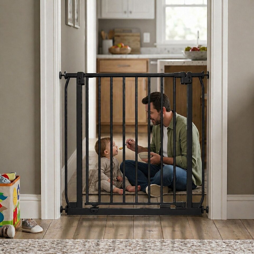 image 1 of Safetots Extra Tall Elite Safety Gate, 107cm - 116cm, Matt Black, Extra Tall 96.8cm in Height, Pressure Fit Stair Gate, Baby Gate for Doors Hallways and Spaces, Safety Barrier, Easy Installation