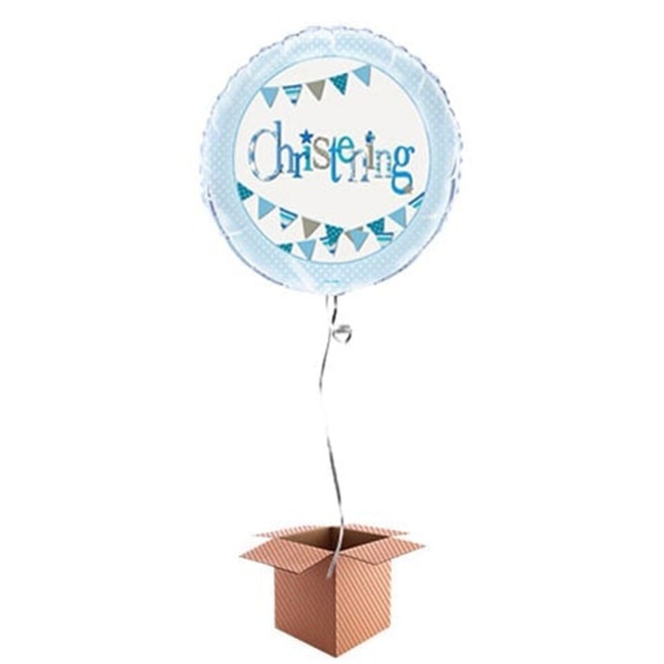Christening Blue Foil Balloon - Inflated Balloon in a Box