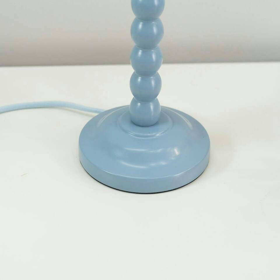 image 1 of ValueLights Bobbles Powder Blue Bobbin Table Lamp with Pink Aztec Pleated Shade