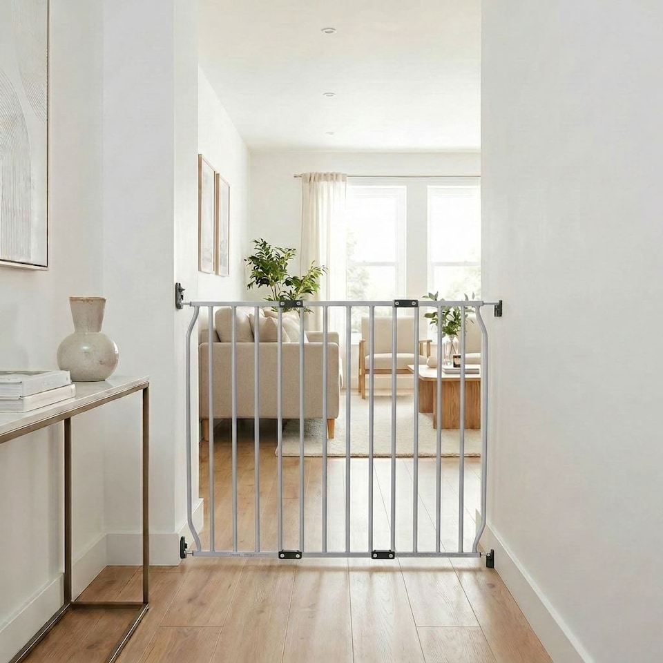 image 1 of Safetots Extra Tall Eco Screw Fit Baby Gate, Grey, 110cm - 120cm, Extra Tall Gate 100cm in Height, Stair Gate for Baby, Screw Fitted Safety Gate, Easy Installation