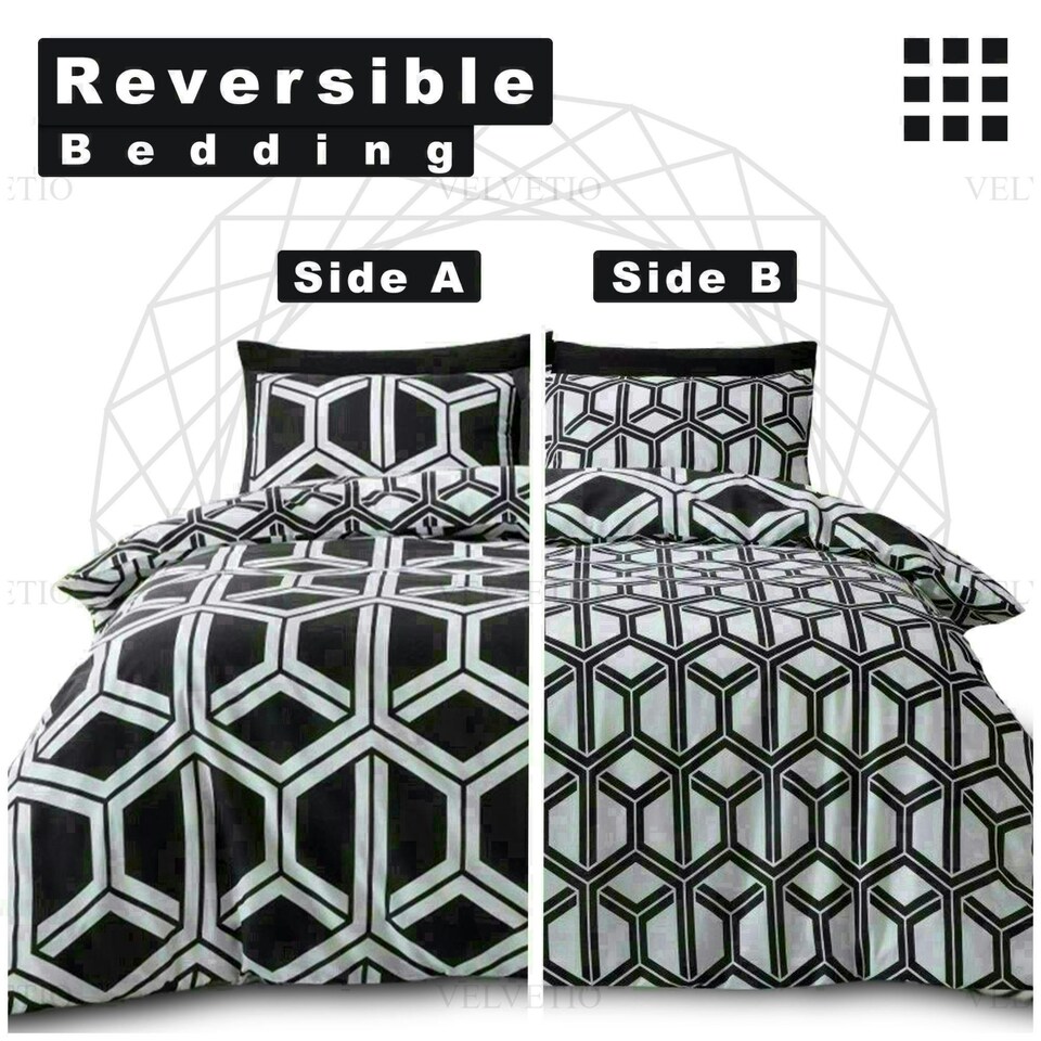 image 1 of Hendrix Geometric Duvet Cover Set Reversible Polycotton Beddings Multi | Single