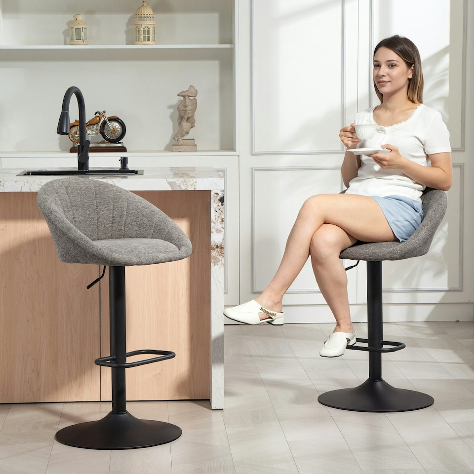 image 1 of HOMCOM Swivel Bar Stools Set of 2 Height Adjustable Bar Chairs Grey | Grey | Adjustable height 62-82 cm | 2