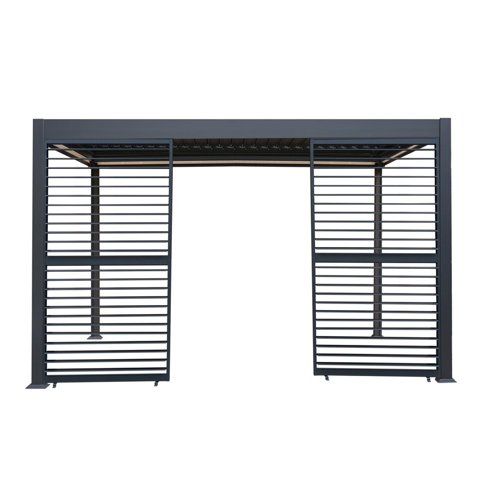 image 1 of Anthracite Aluminium Pergola With White Blinds & 2 Shutter Panels - 3m x 4m