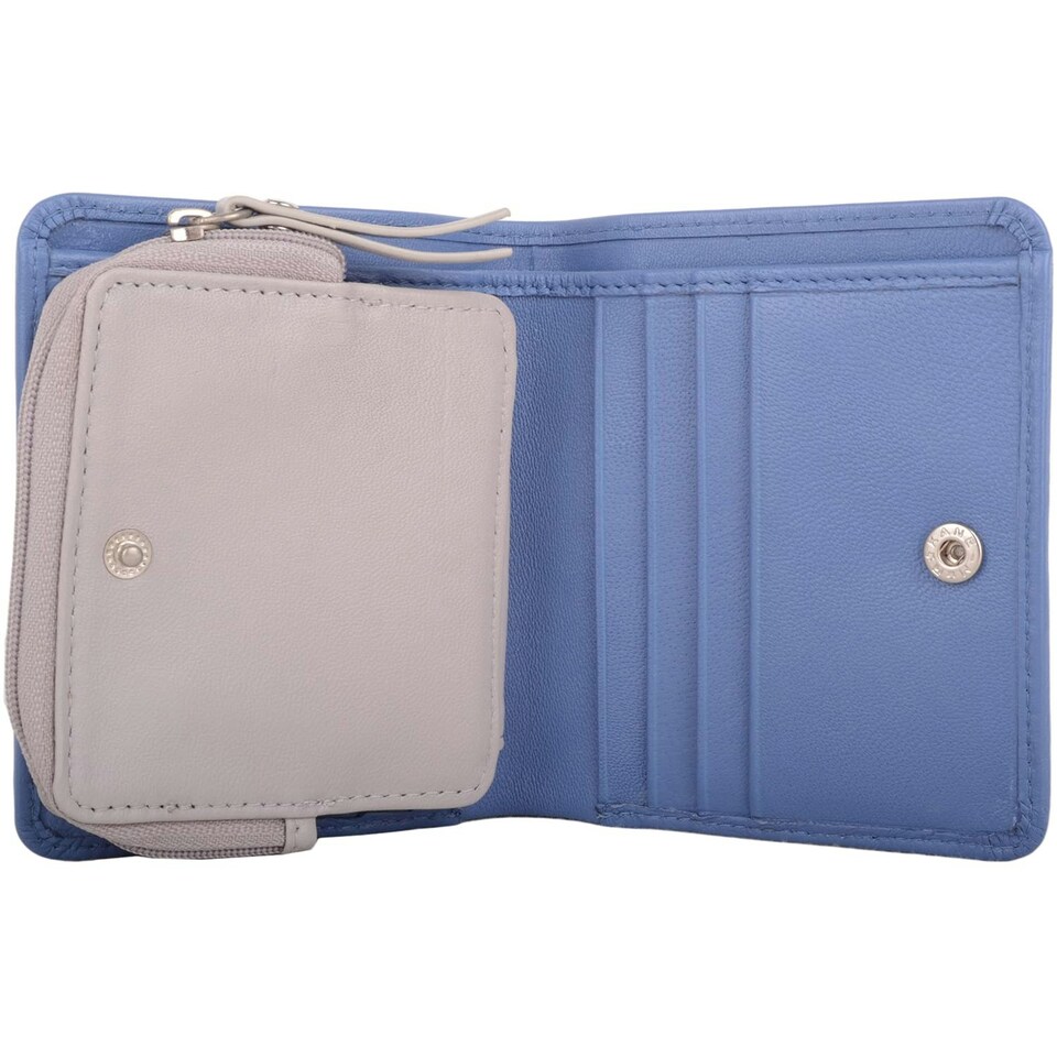image 1 of Slim Line Genuine Soft Leather RFID Protected Money Credit Card Purse Blue | Slate Blue/Ivory