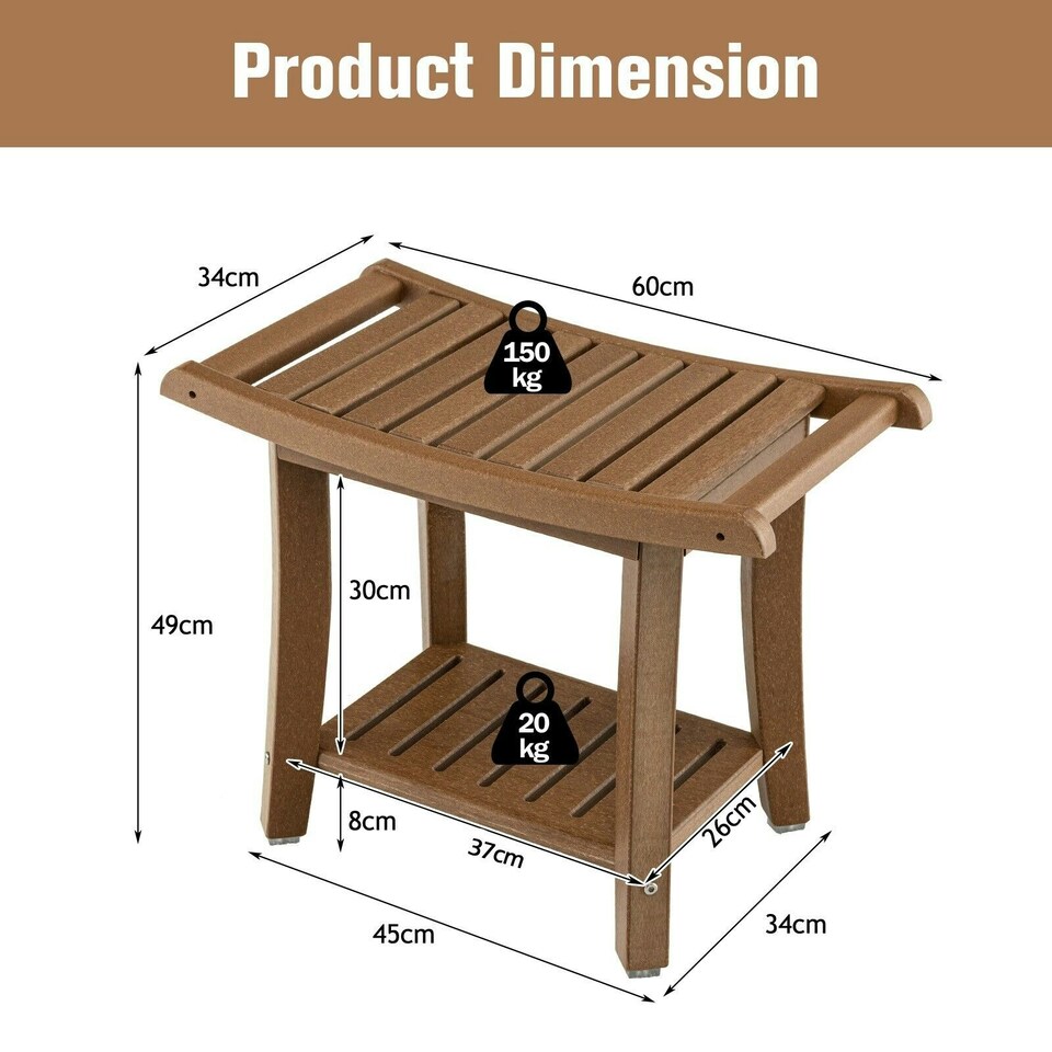 image 1 of COSTWAY Shower Bench Stool Bathroom Seat 2-Tier Brown