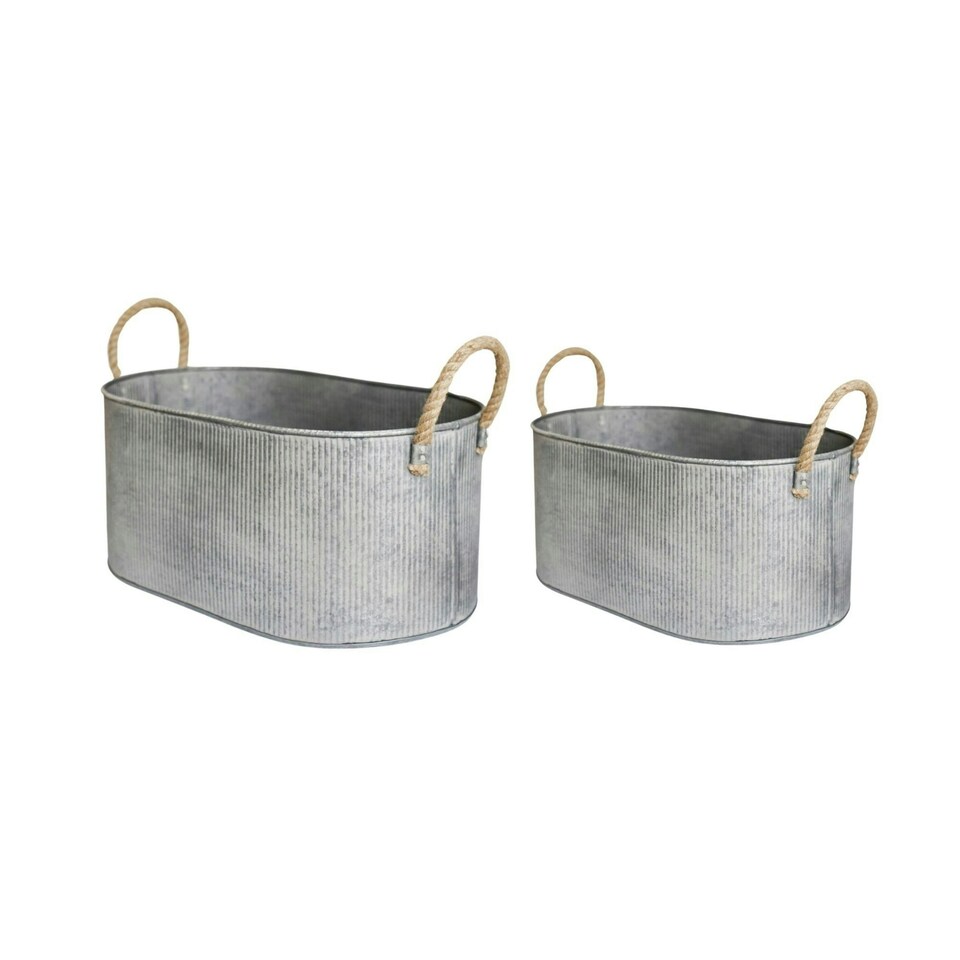 image 1 of Outdoor Galvanised Rope Handle Trough Set of Two