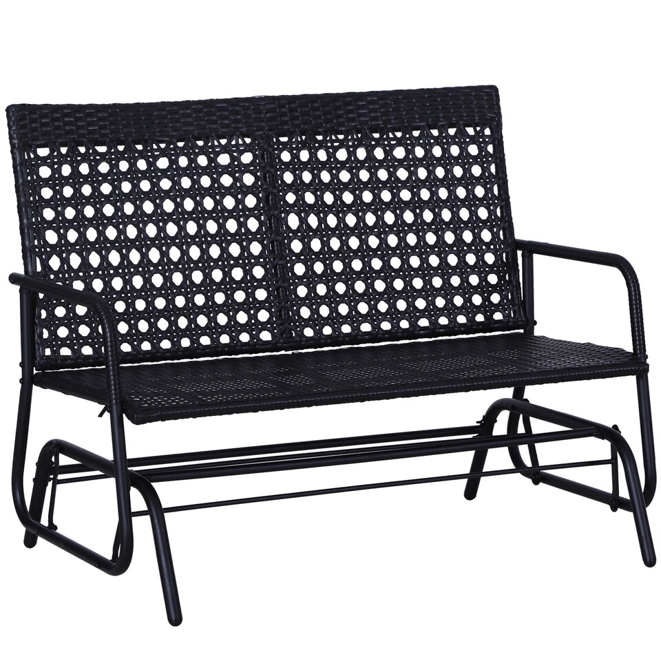 image 1 of Outsunny 2 Seater PE Rattan Glider Bench, Outdoor Loveseat Chair with Steel Frame, Porch Rocking Glider for 2 Person with Armchair, High Back, Black
