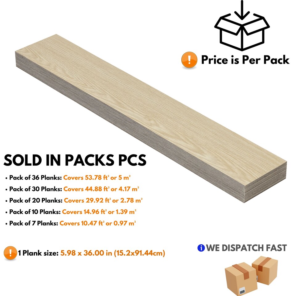 image 1 of NOVECRAFTO Self Adhesive Vinyl Floor Planks – Peel & Stick Flooring – Natural Oak Wood Effect – Easy DIY Installation – Durable & Waterproof Tiles | Brown | 4.17 sqm