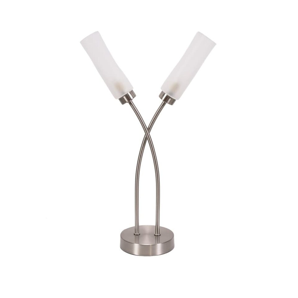 image 1 of ValueLights Maya Brushed Chrome 2 Way Curved Cross Over Table Lamp | Silver