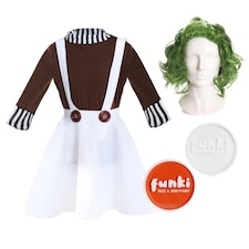 Chocolate Factory Worker Costume - Wig & Face Paint Brown | L