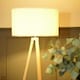 image 2 of ValueLights Barbro Wood Tripod Floor Lamp Cream Boucle Shade