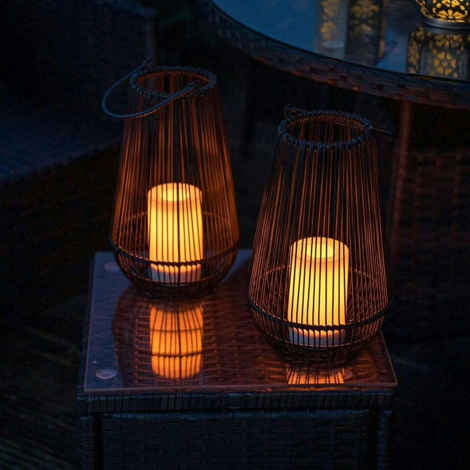 image 1 of ValueLights Outdoor Black Wire Vase Candlelight Lantern