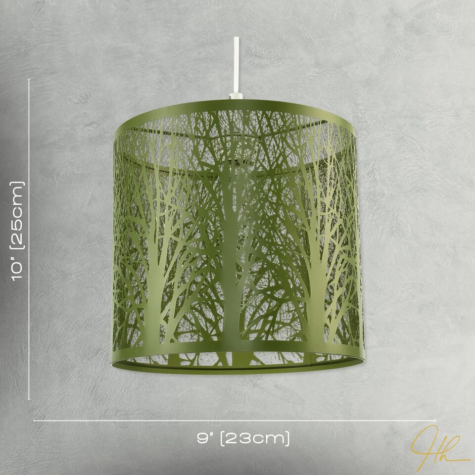image 1 of Unique and Beautiful Olive Green Metal Forest Design Pendant Shade