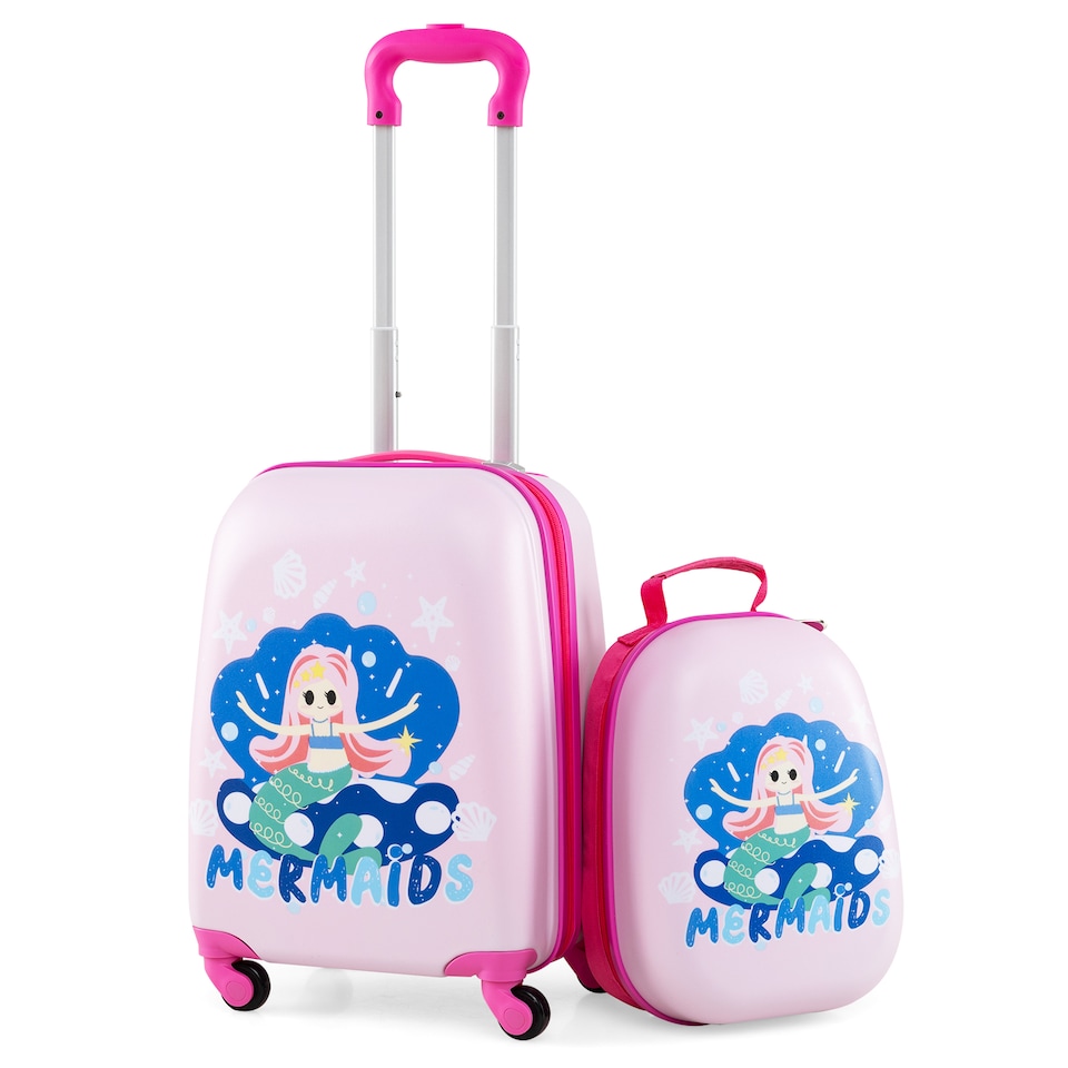 image 1 of COSTWAY 2 PCS Carry-on Luggage Set Trolley Luggage SetWith  Spinner Wheels-Pink