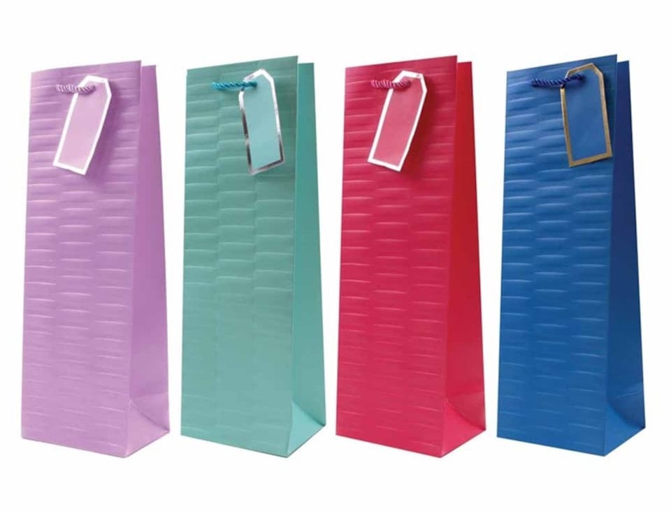 image 1 of Single Embossed Bright Coloured Bottle Gift Bag