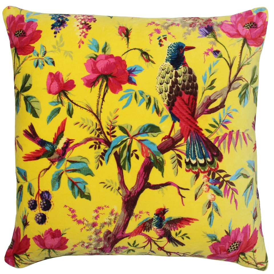 Paoletti Paradise Velvet Cushion, Yellow, 50 x 50cm