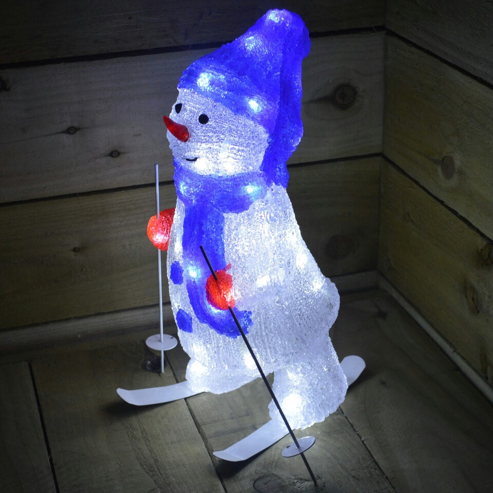 image 1 of 40cm Skiing Snowman Christmas Decoration with 48 Ice White LEDs with a 10m Cable