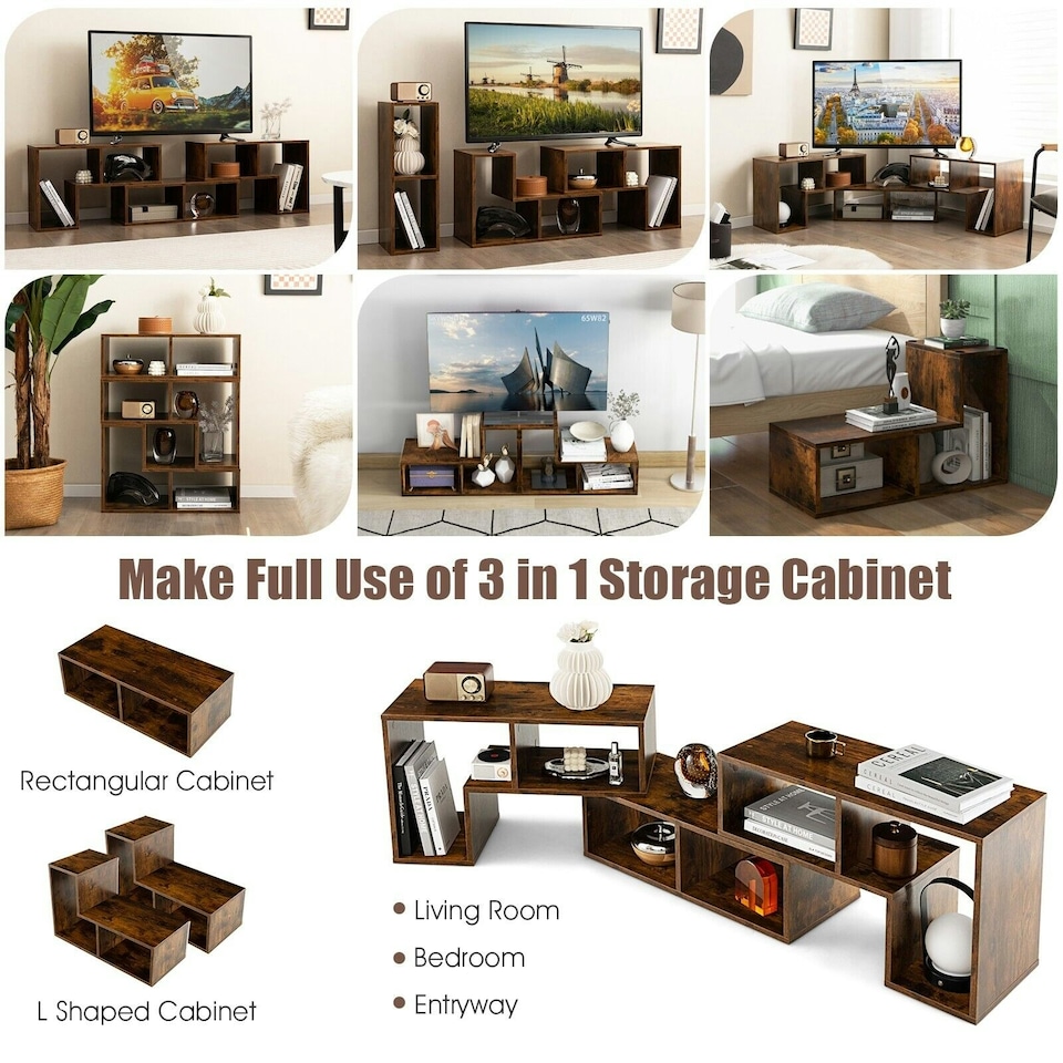 image 1 of COSTWAY TV Stand for TVs 65 Inches Entertainment Center Brown | Brown | 1