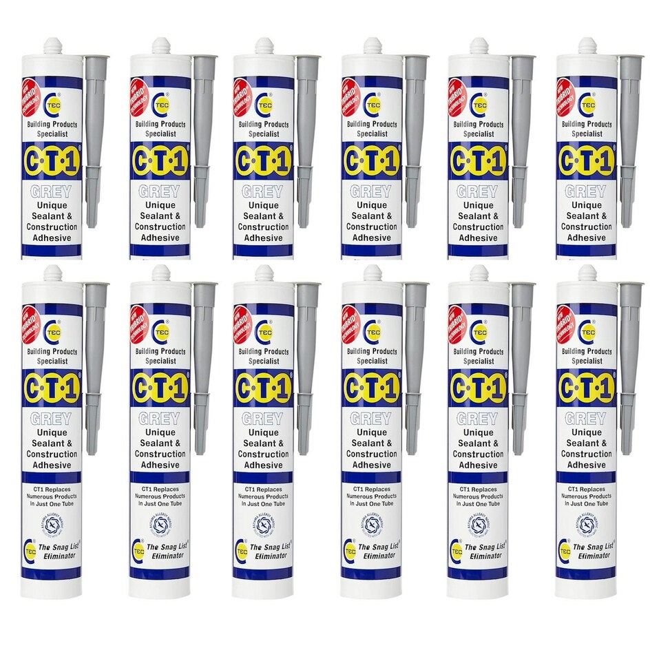 image 1 of CT1 Grey Construction Sealant Adhesive Tube for Virtually Any Material Pack 12