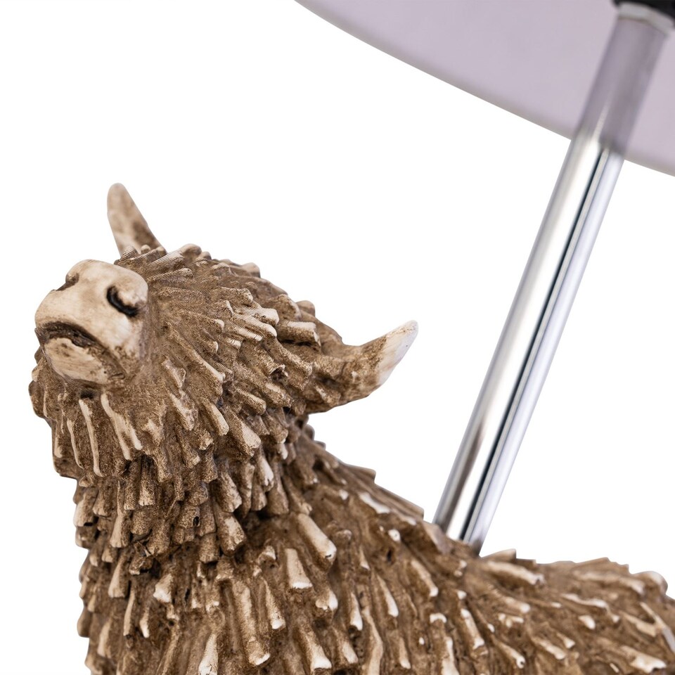 image 1 of Angus - Highland Cow Table Lamp With Oatmeal Linen Shade | Brown | Large | 1