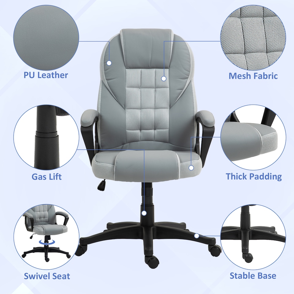image 1 of HOMCOM Executive Office Chair, PU Leather High Back Desk Chair, Swivel Computer Chair with Adjustable Height and Tilt Function, Grey