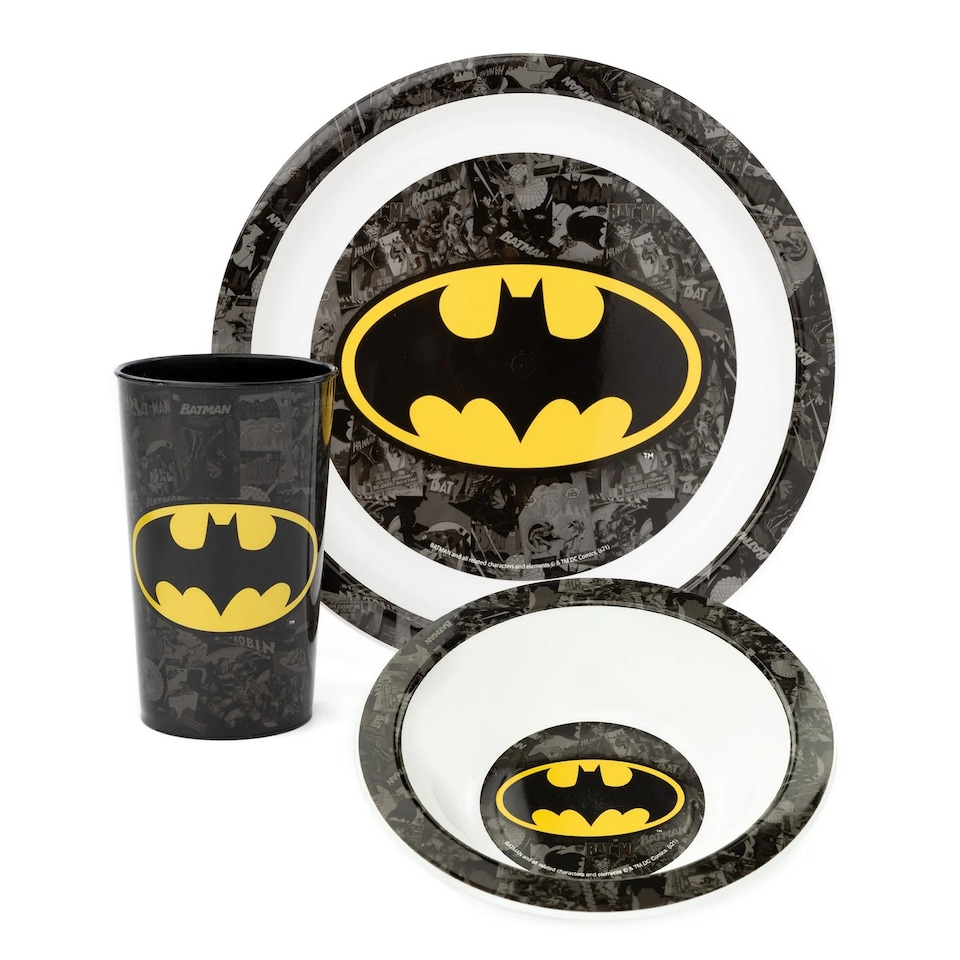 image 1 of Batman Childrens/Kids Tableware Set | Black | Black/White/Yellow | One Size | 1