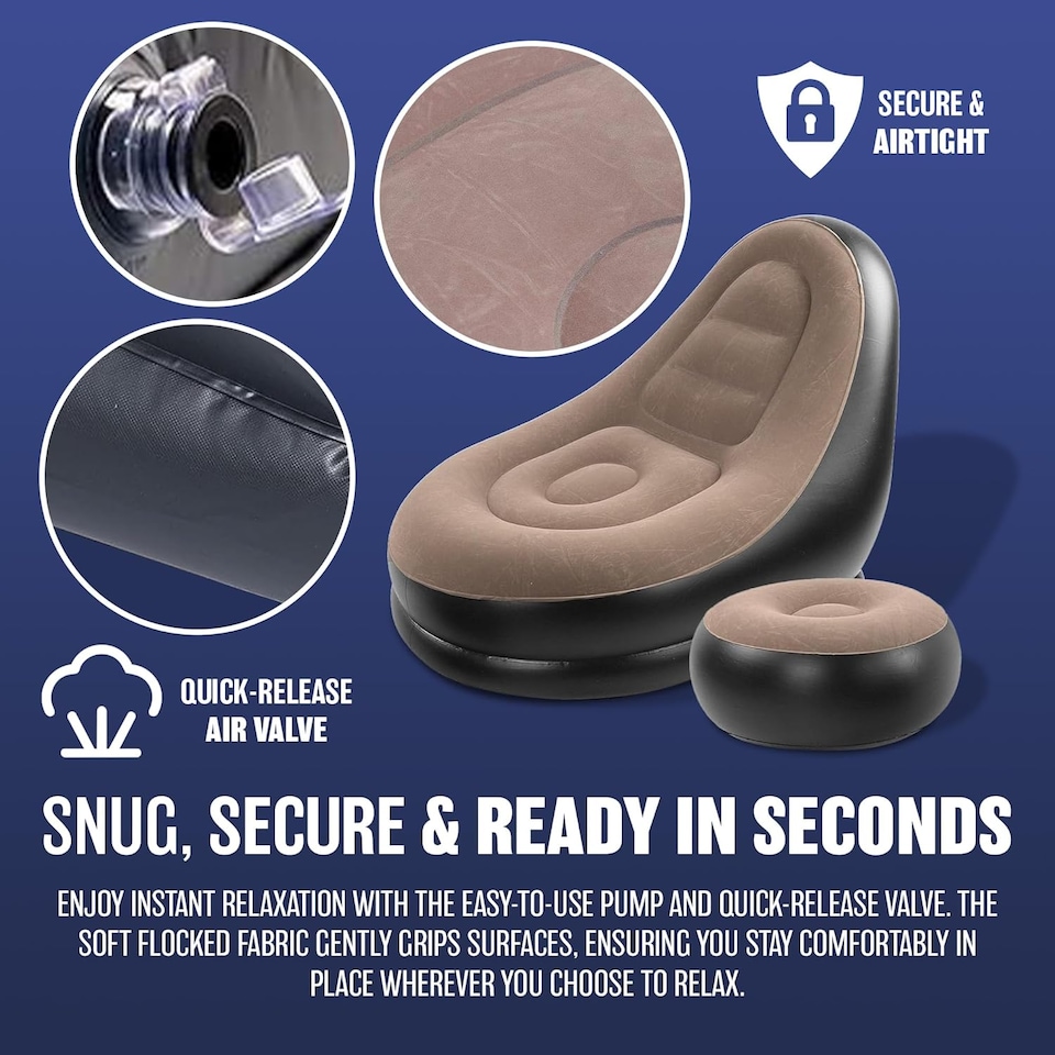 image 1 of 2pc Single Inflatable Air Sofa Chair & Footrest Blow Up Lounger Chair