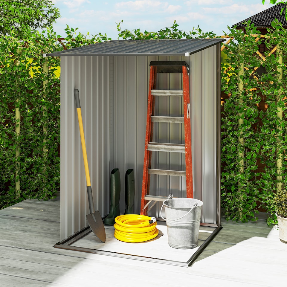 image 1 of Outsunny 3.3ft x 3.4ft Lean to Garden Shed, Metal Outdoor Storage Shed with Single Lockable Door, Tool Storage Shed for Garden, Patio, Lawn, Brown