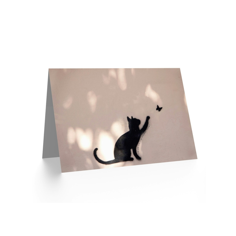 image 1 of Cat Lover Kitten Playing with Butterfly Street Graffiti Greeting Card