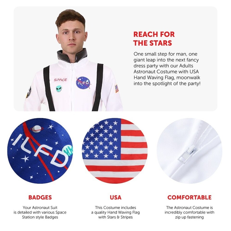image 1 of Astronaut Costume & American Flag White | L