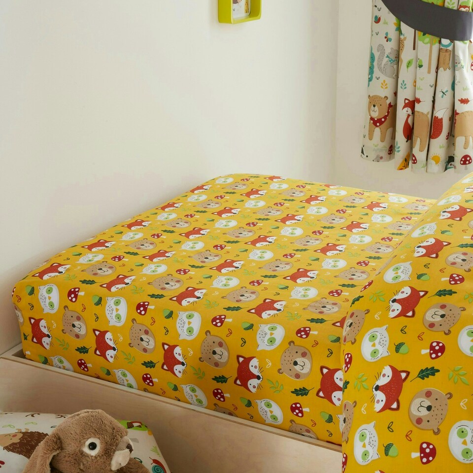 Woodland Friends Taupe Single Fitted Sheet