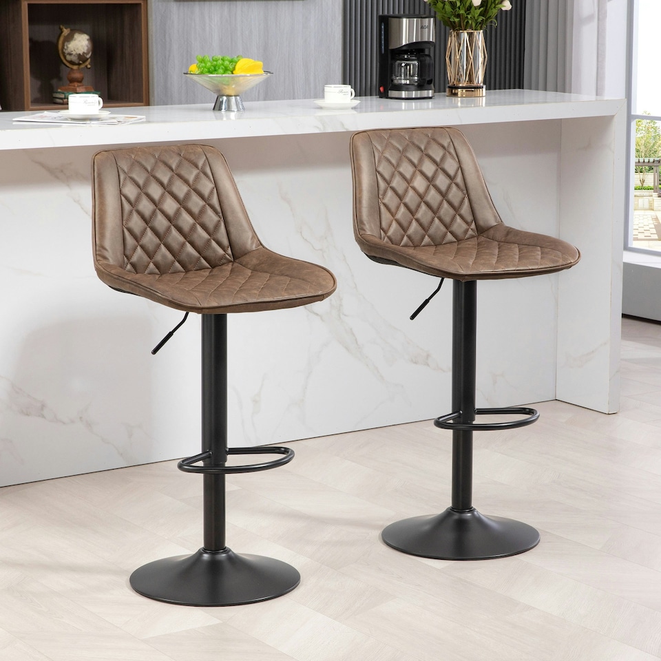 image 1 of HOMCOM Bar Stools Set of 2, Adjustable Bar Chairs Swivel for Kitchen Brown