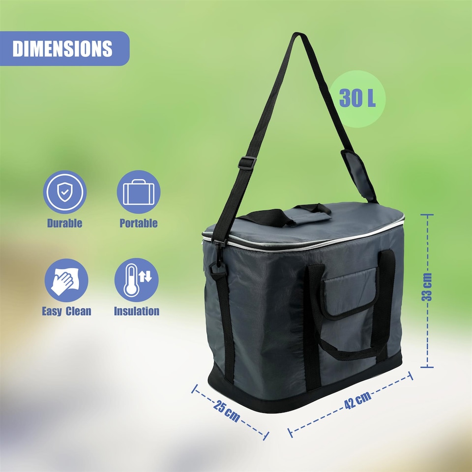 image 1 of GEEZY Zip Up Cooler Bag Insulated Picnic Food Carrier Grey 30L