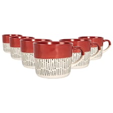 Nicola Spring Ceramic Dipped Dash Coffee Mugs - 475ml - Red - Pack of 6 | Red | Red